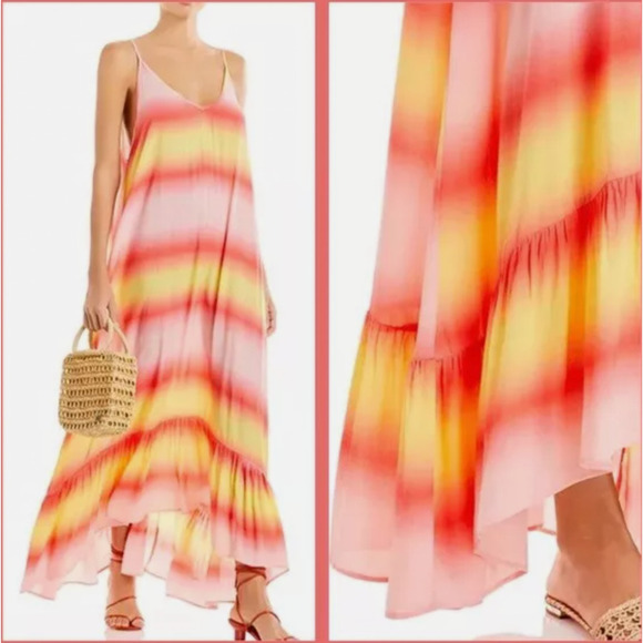 Aqua Swim Other - Aqua Swim Dress Womens Small Orange Yellow Tie Dye Maxi Cover Up Resortwear